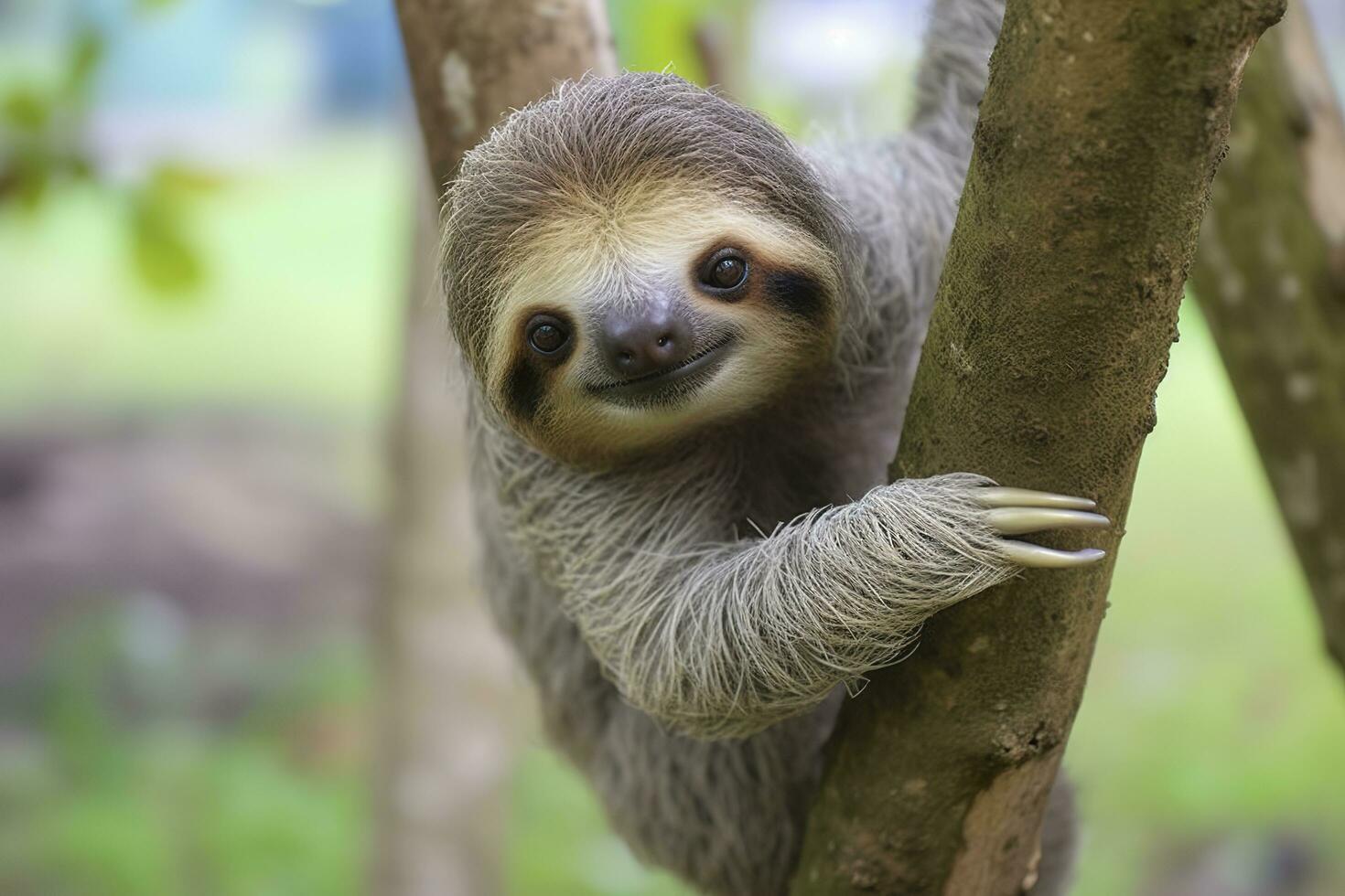 Baby Sloth in Tree in Costa Rica. Generative AI photo