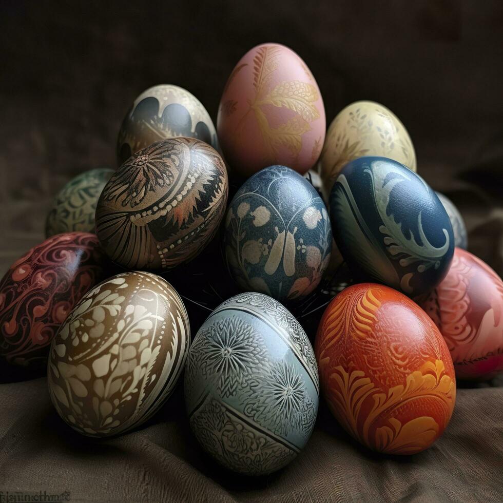 Easter colored eggs, Generate Ai photo