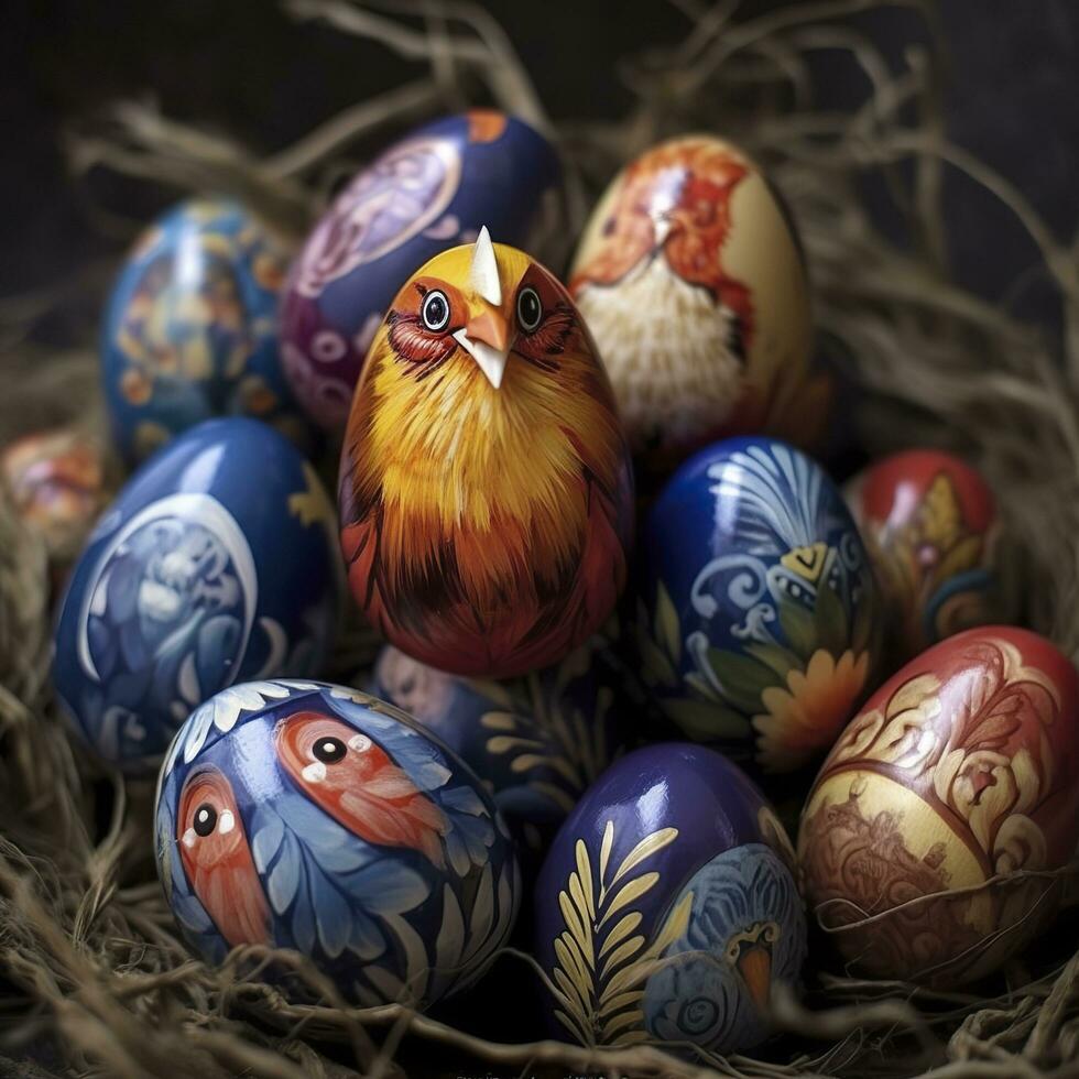 Easter colored eggs, Generate Ai photo