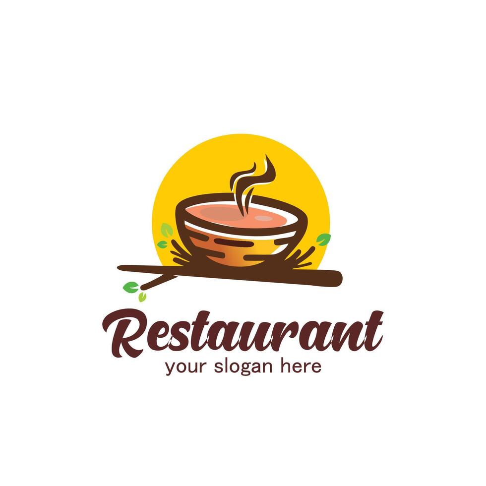 restaurante logo diseño, sopa, pájaro jaula vector