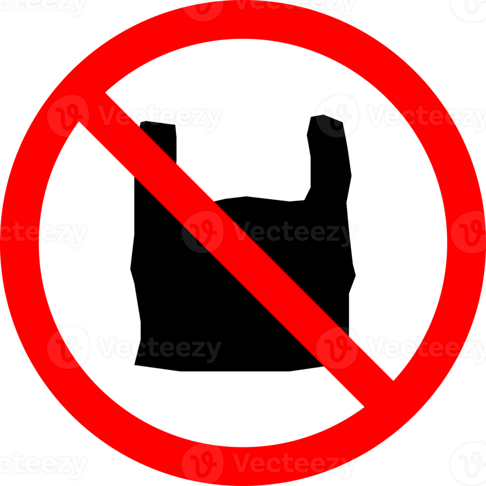 Say no to plastic bag icon sign in red stop circle environmental protection. illustration png
