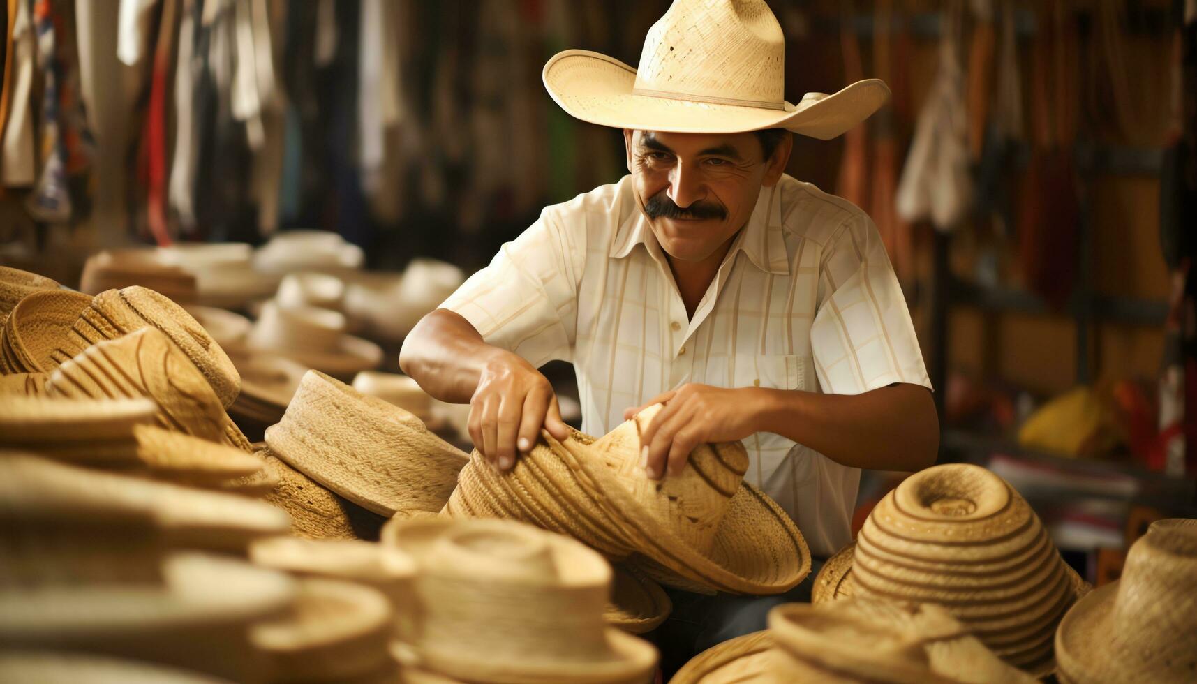 a man in a colorful hat is working on a hat Ai Generated photo