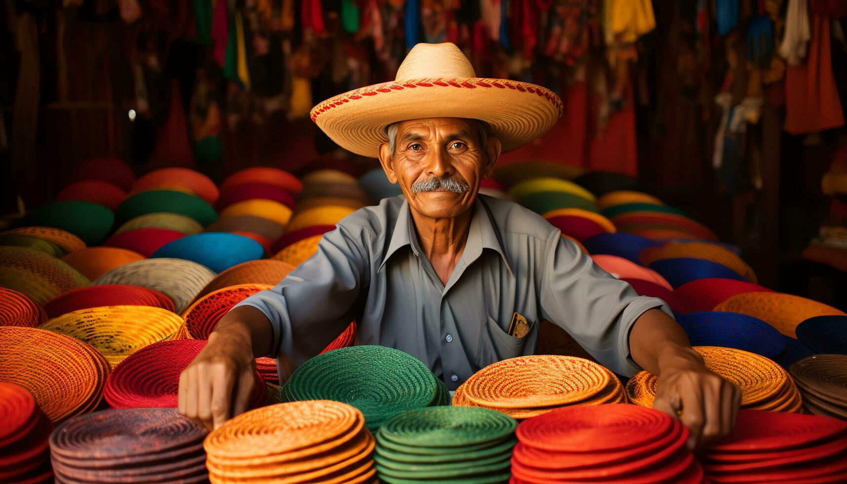 un hombre en un vistoso sombrero es trabajando en un sombrero ai generado foto