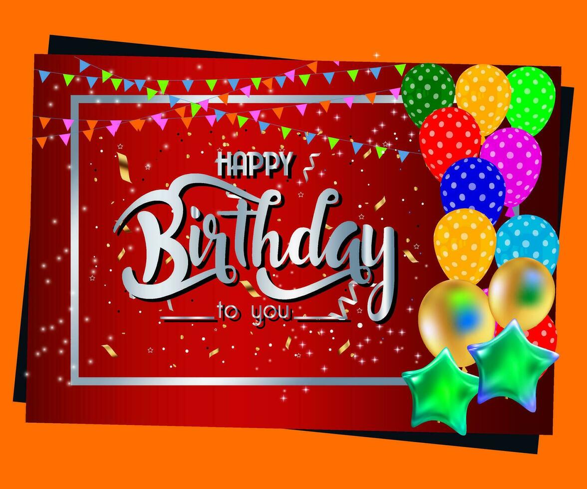 Happy birthday to you text with balloon and confetti decoration element for birth day celebration greeting card design. Vector illustration