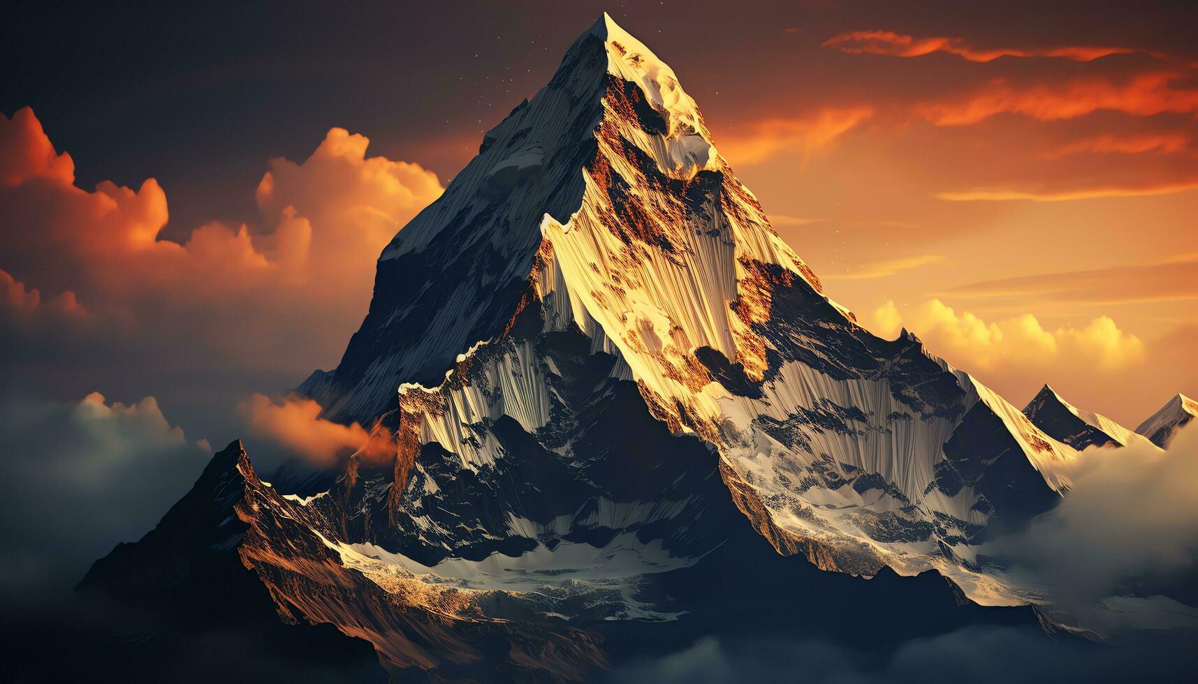 a mountain range with trees and a river ai generated photo