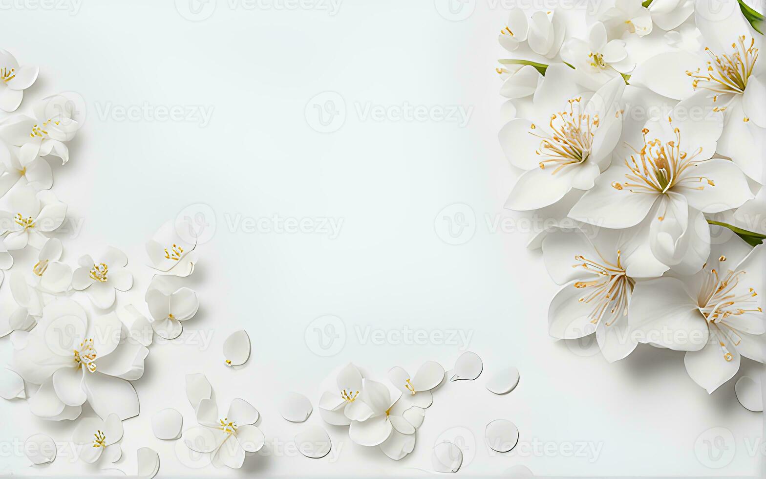 White Flowers paper texture on a White Background by Ai Generative photo