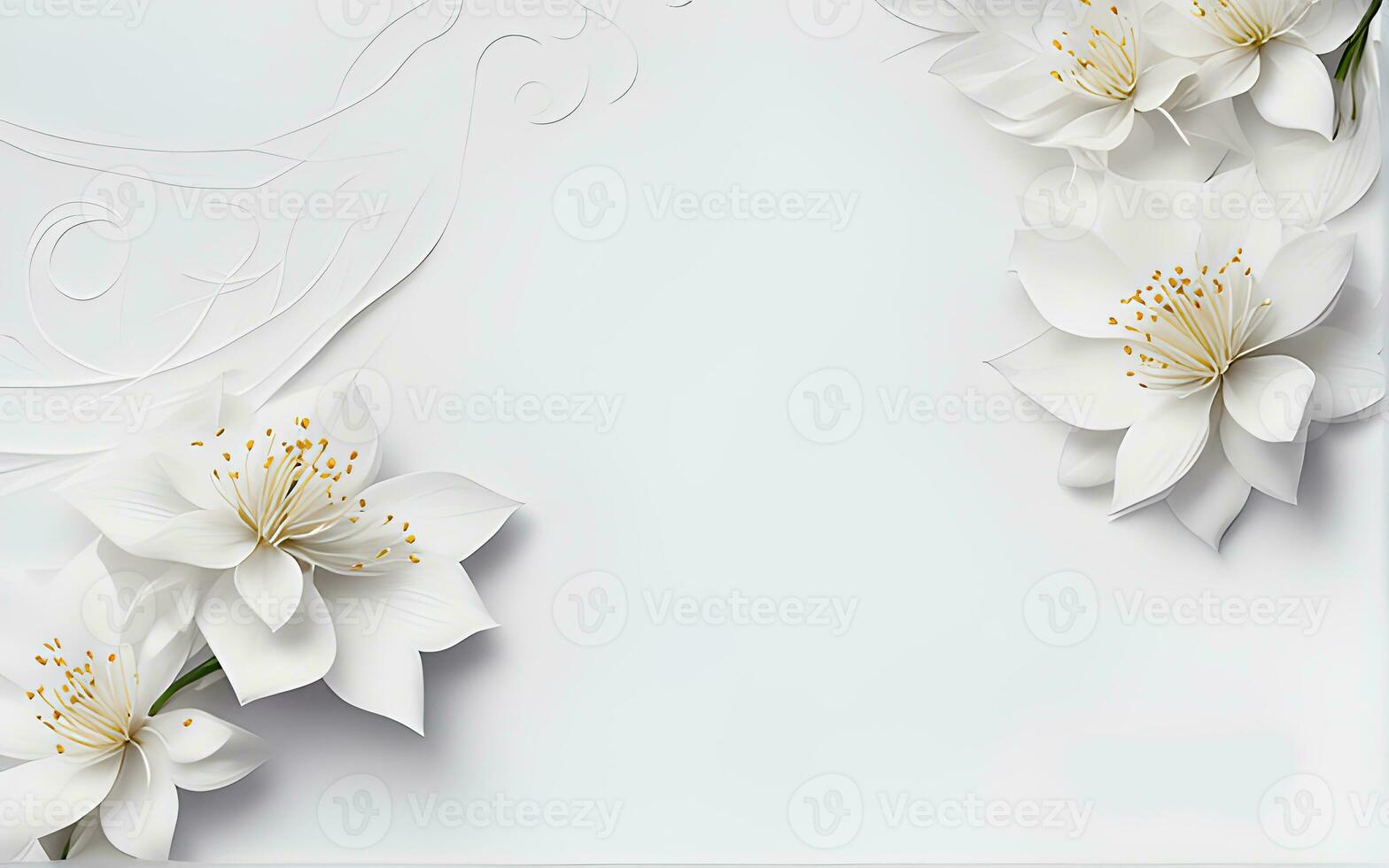 White Flowers paper texture on a White Background by Ai Generative photo