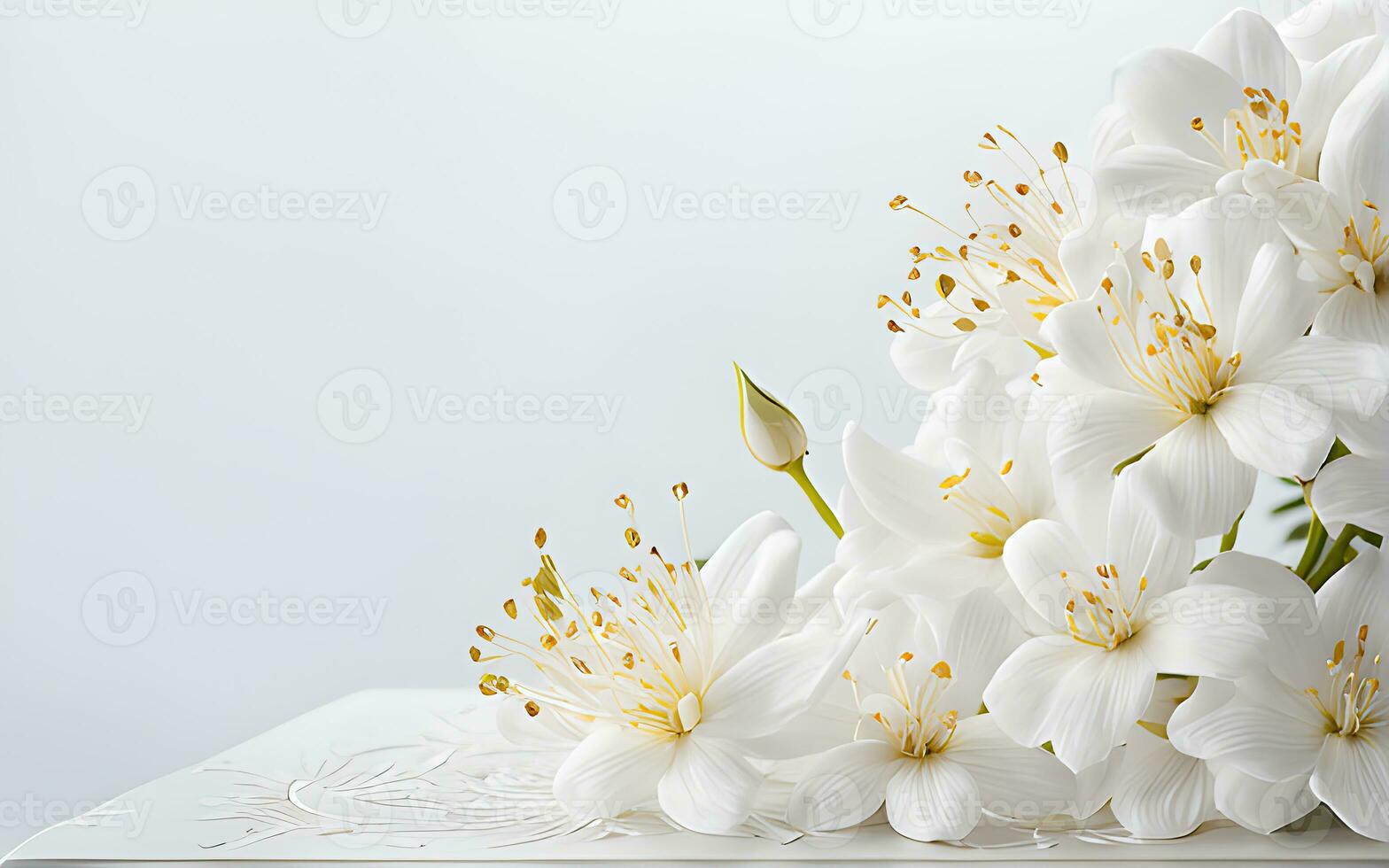 White Flowers paper texture on a White Background by Ai Generative photo