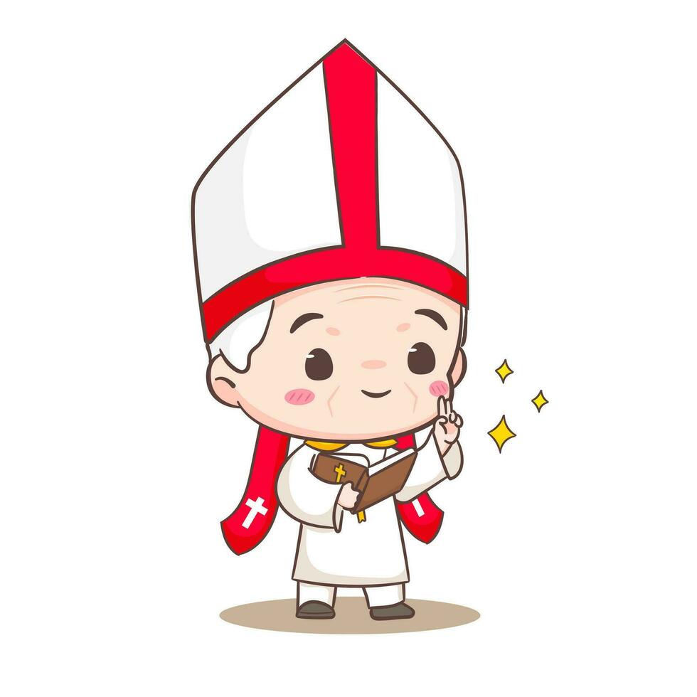linda papa dibujos animados personaje. contento sonriente católico sacerdote mascota personaje. cristiano religión concepto diseño. aislado blanco antecedentes. vector Arte ilustración.