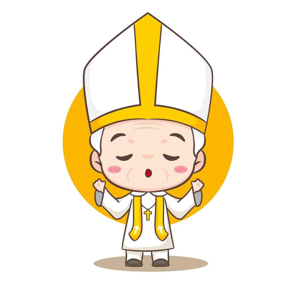 Cute Pope cartoon character. Happy smiling catholic priest mascot character. Christian religion concept design. Isolated white background. vector art illustration.