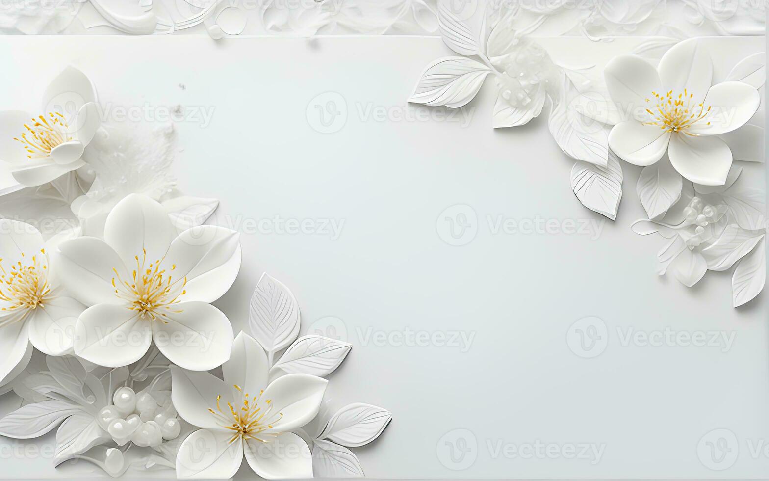White Flowers paper texture on a White Background by Ai Generative photo
