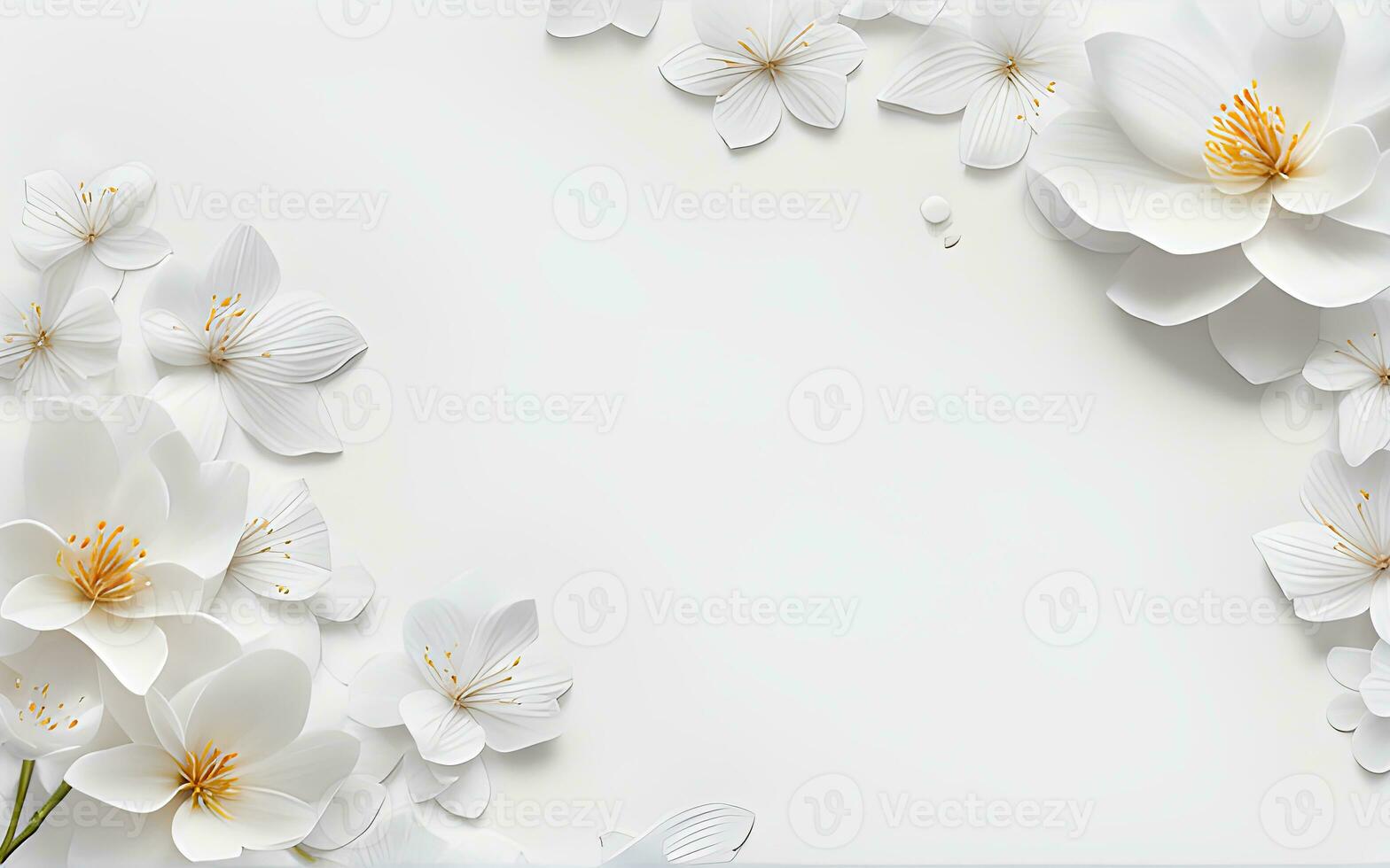 White Flowers paper texture on a White Background by Ai Generative photo