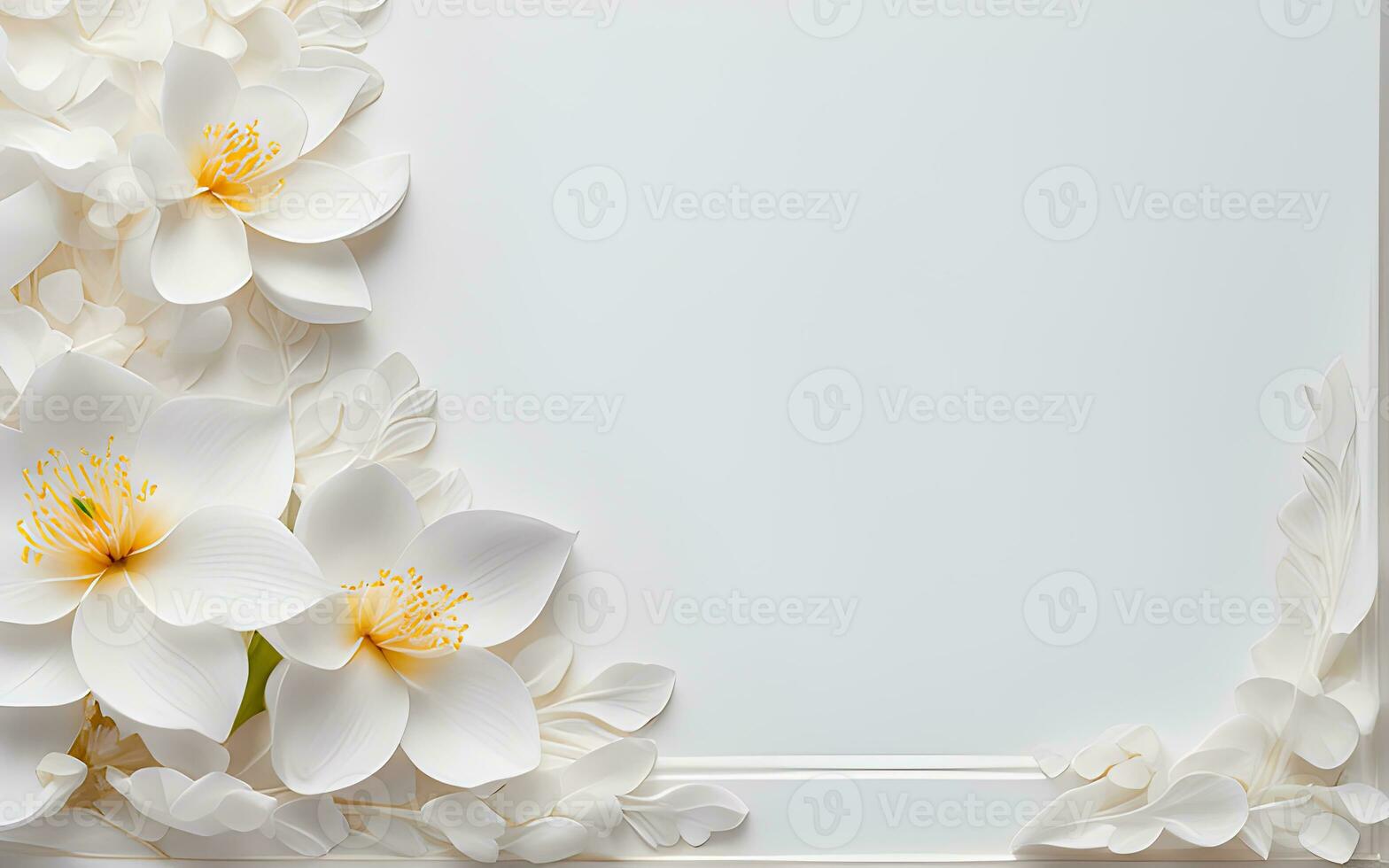 White Flowers paper texture on a White Background by Ai Generative photo
