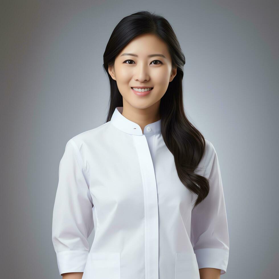 a woman wearing a white blouse and black pants ai generated photo