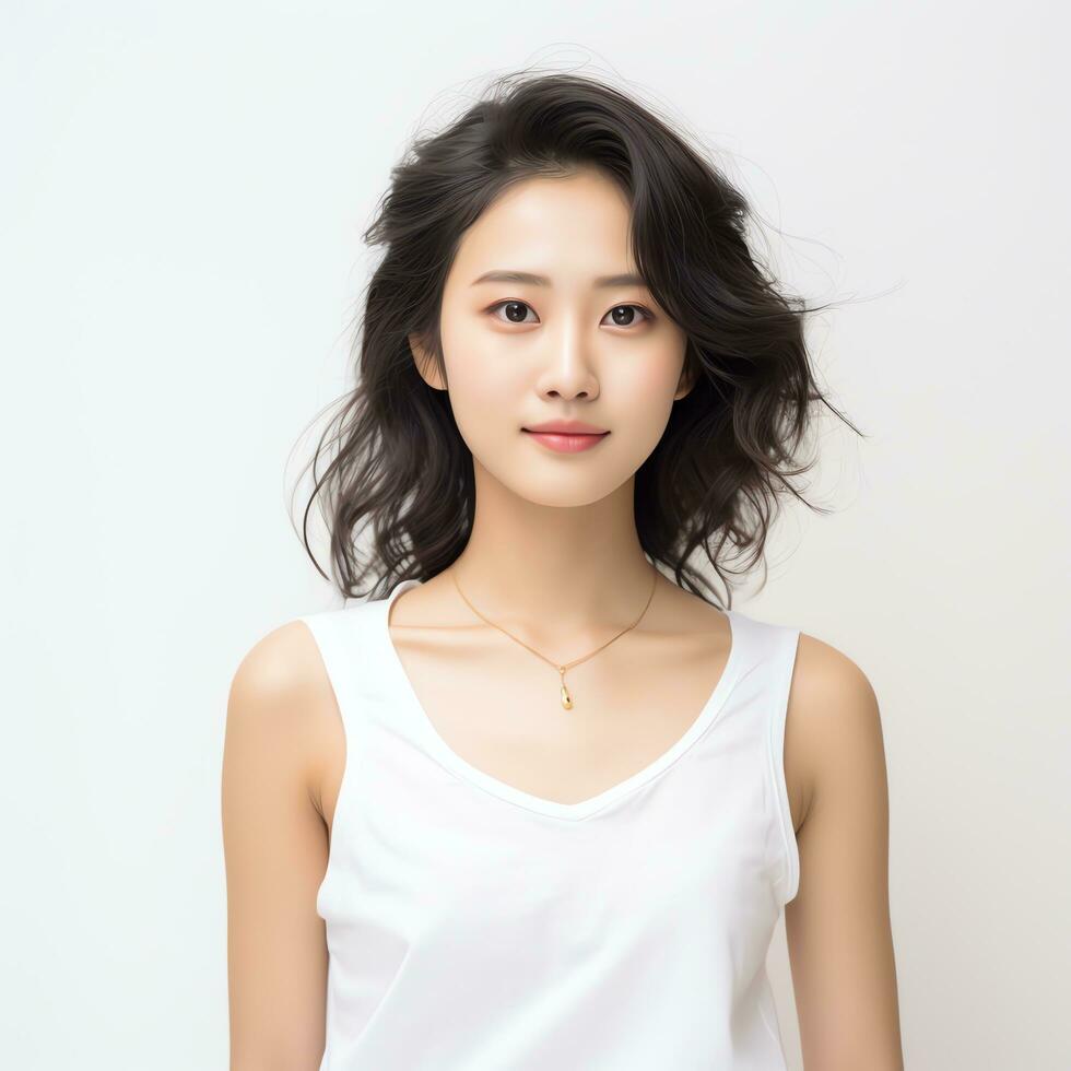 a woman wearing a white blouse and black pants ai generated photo