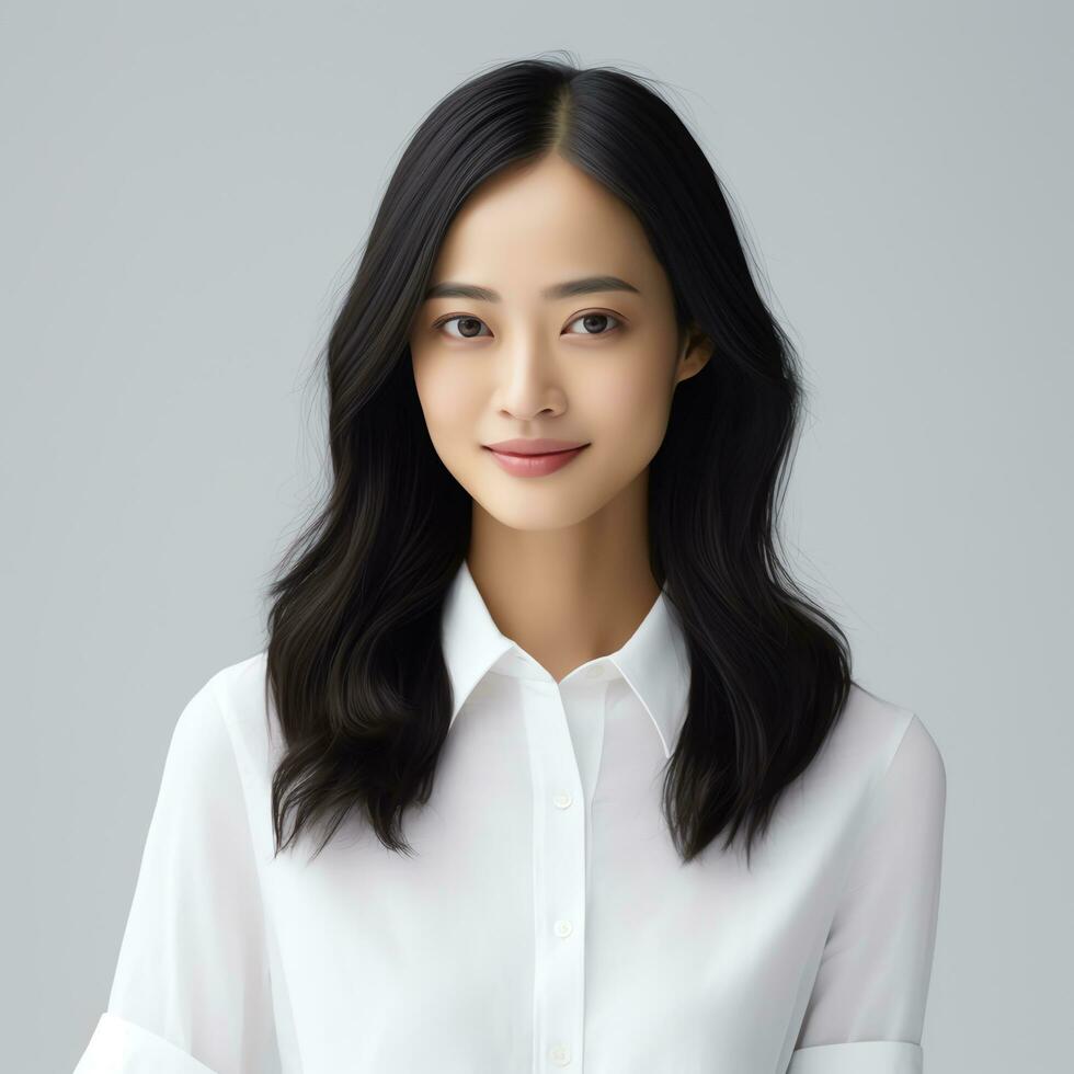 a woman wearing a white blouse and black pants ai generated photo