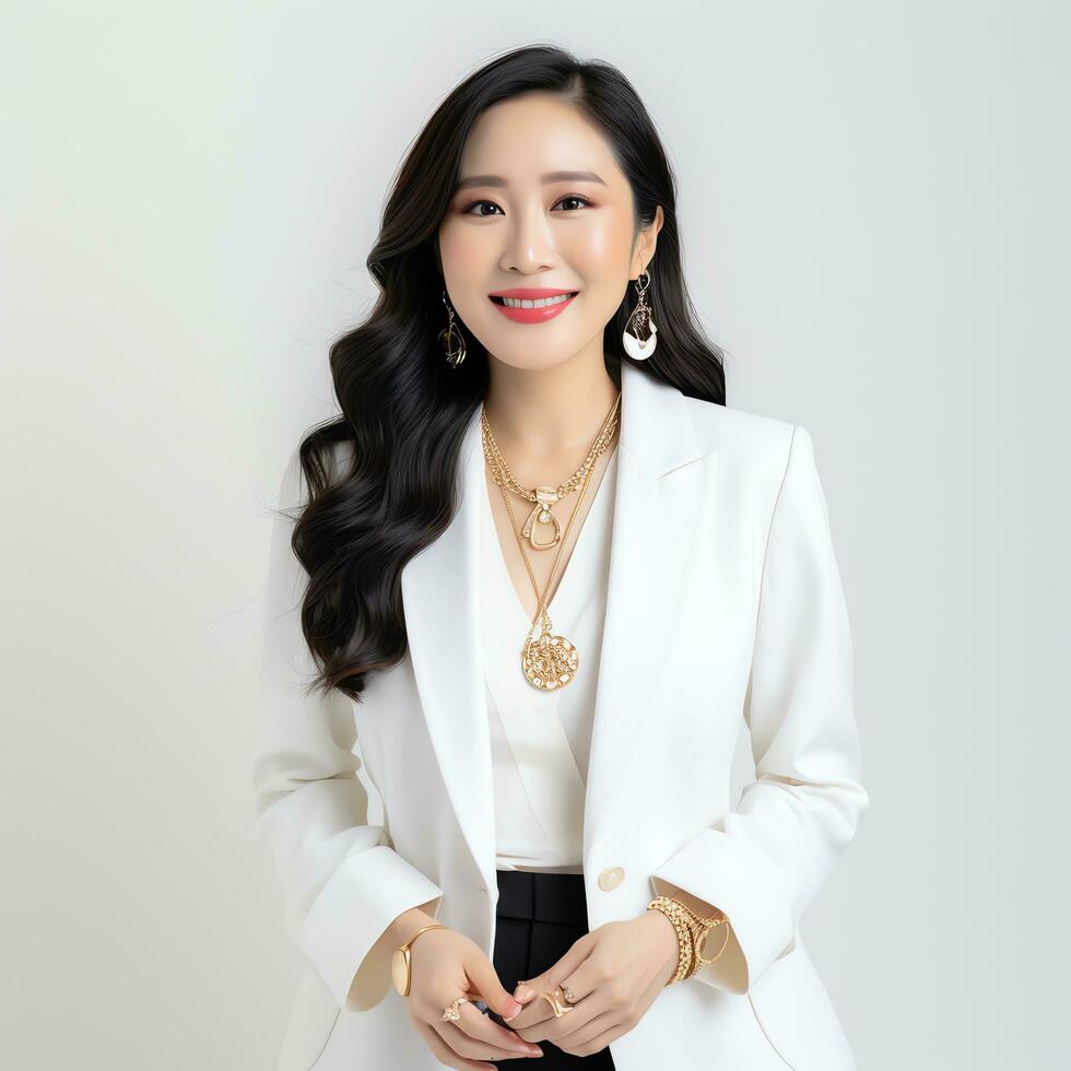 beautiful asian woman in white dress ai generated photo