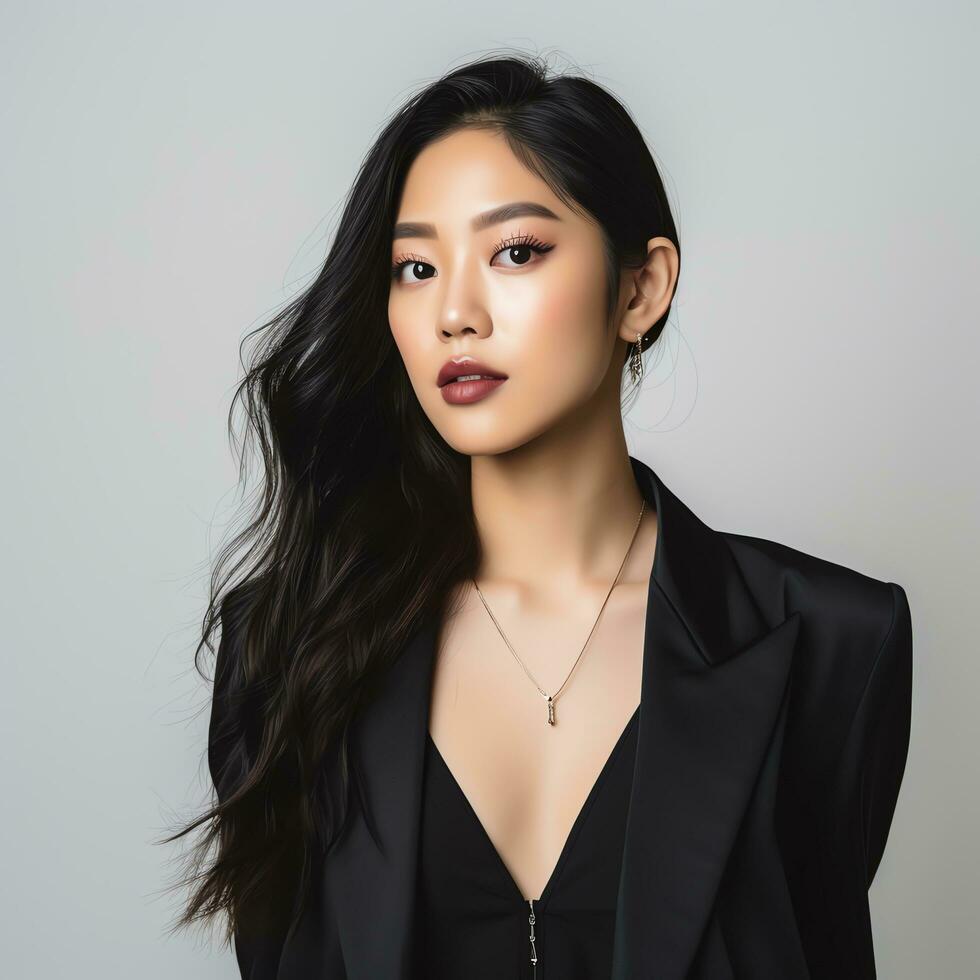 a woman wearing a white blouse and black pants ai generated photo