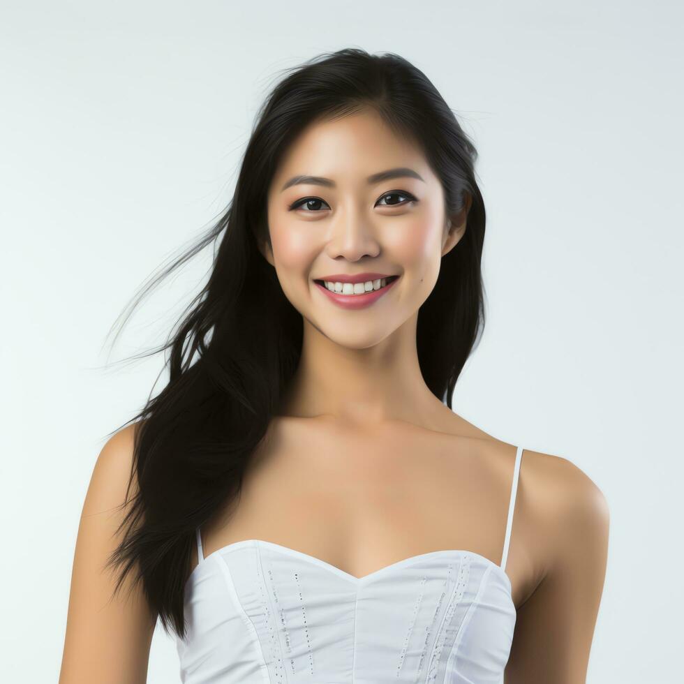 a woman wearing a white blouse and black pants ai generated photo