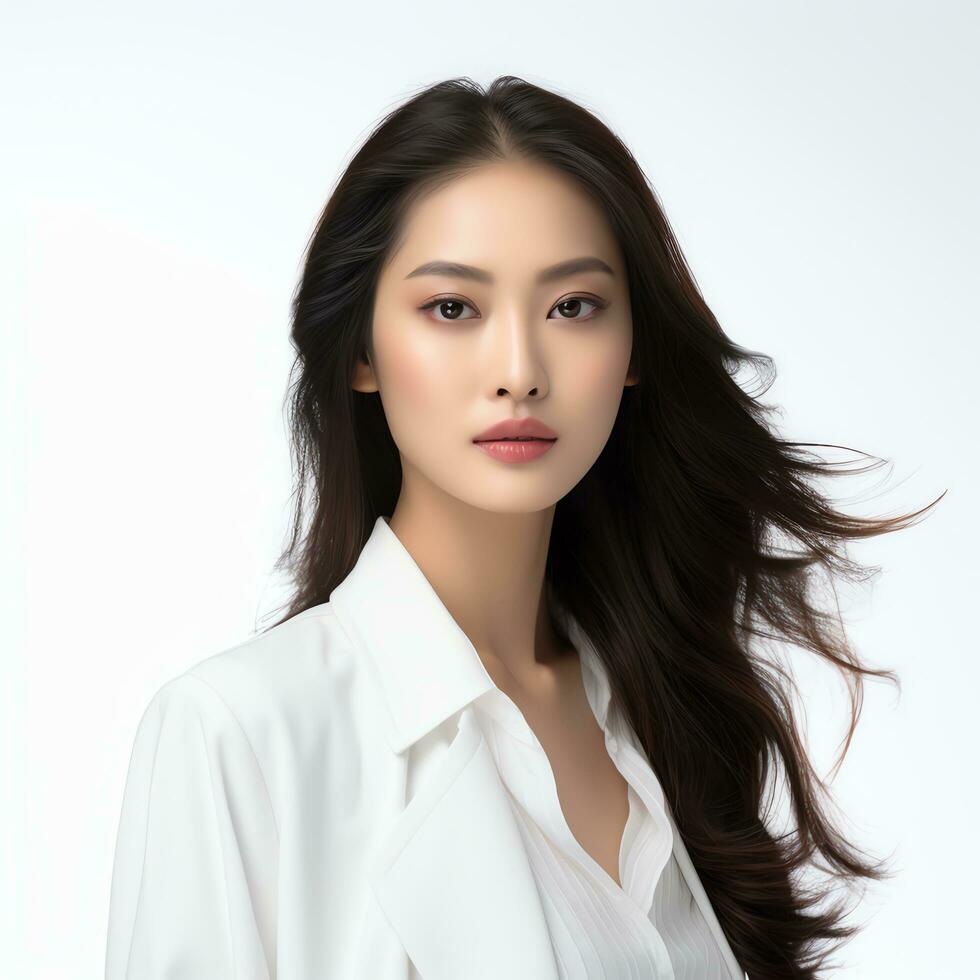 a woman wearing a white blouse and black pants ai generated photo