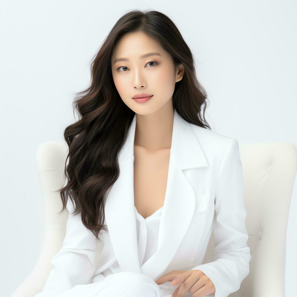 a woman wearing a white blouse and black pants ai generated photo