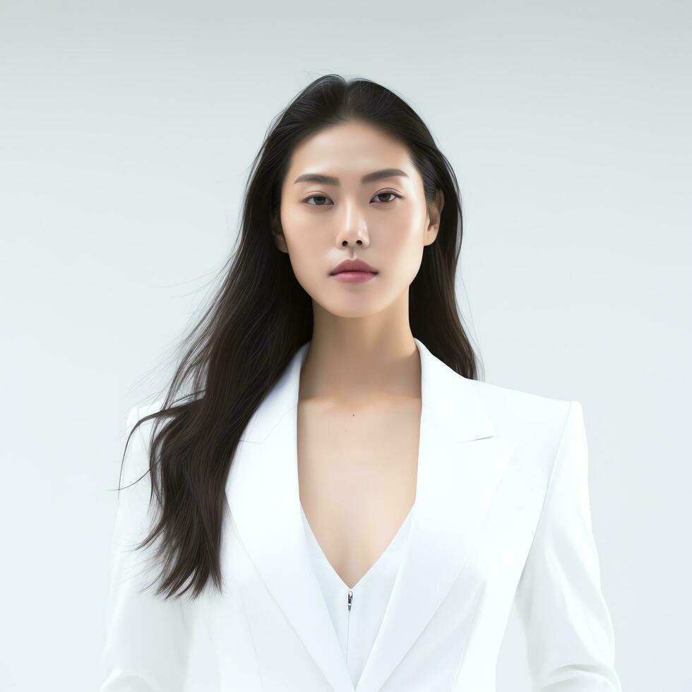 young asian woman in white suit ai generated photo