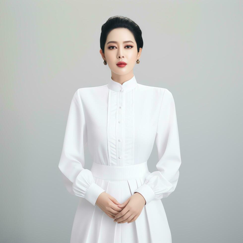 young asian woman in white suit ai generated photo