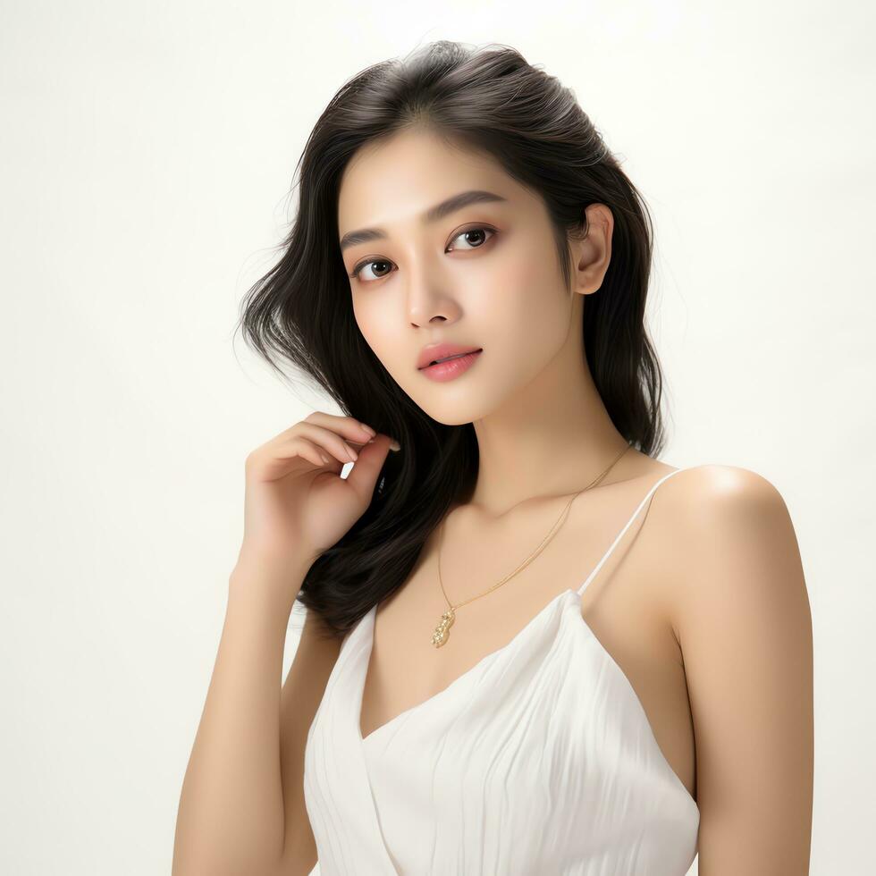 young asian woman in white suit ai generated photo