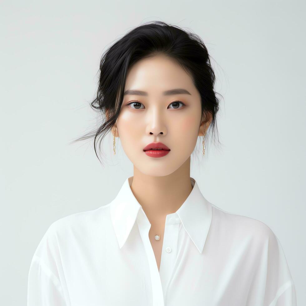 young asian woman in white suit ai generated photo