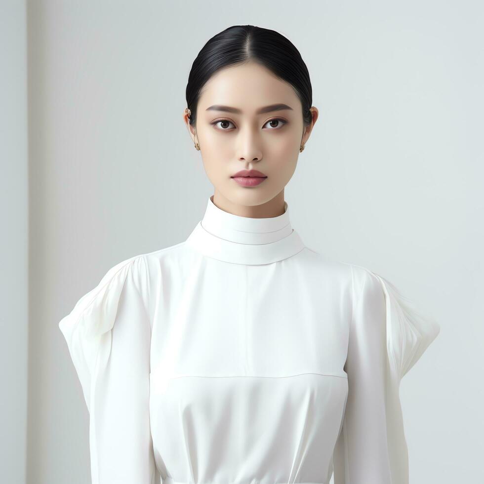 young asian woman in white suit ai generated photo