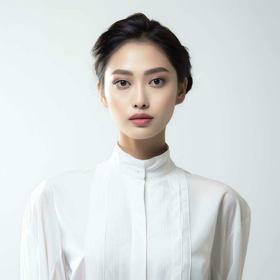 young asian woman in white suit ai generated photo