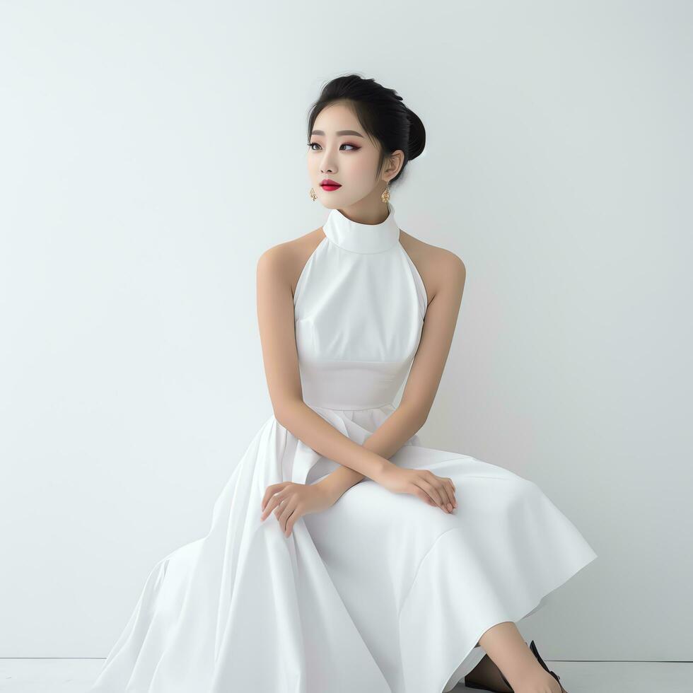 young asian woman in white suit ai generated photo