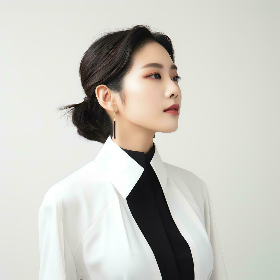 a beautiful woman in white dress posing for the camera ai generated photo