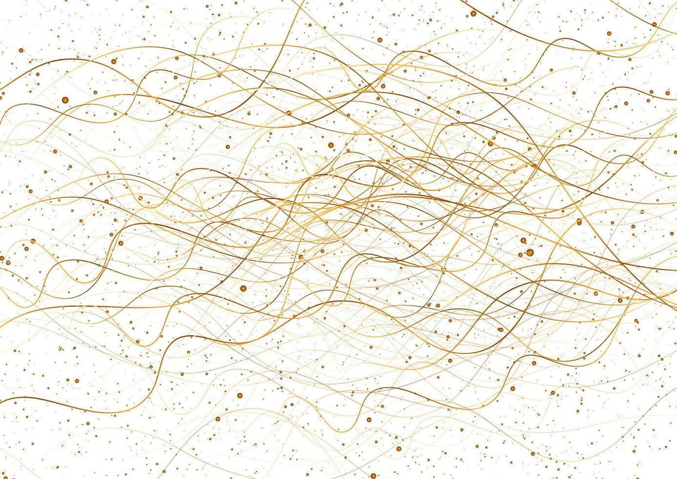 Golden wavy lines and shiny dots abstract background vector