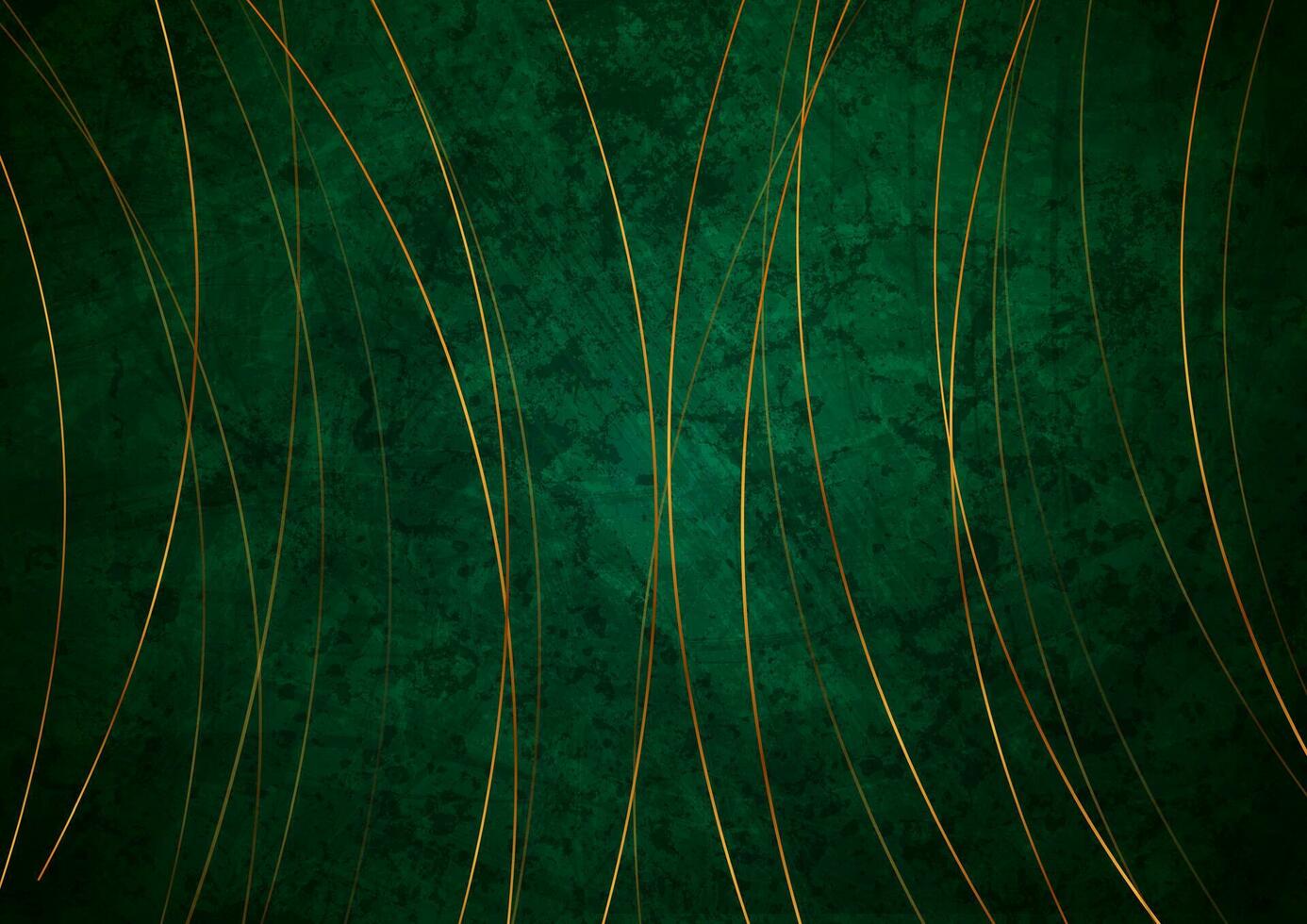 Golden minimal lines on dark green grunge abstract background vector