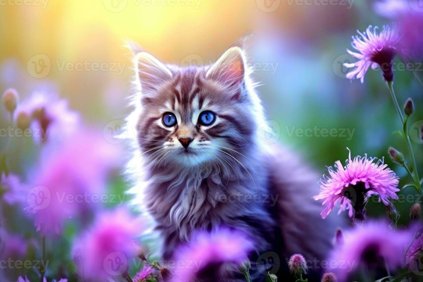 Close-up of cute cat gazing at something with beautiful bokeh background, Generative AI photo