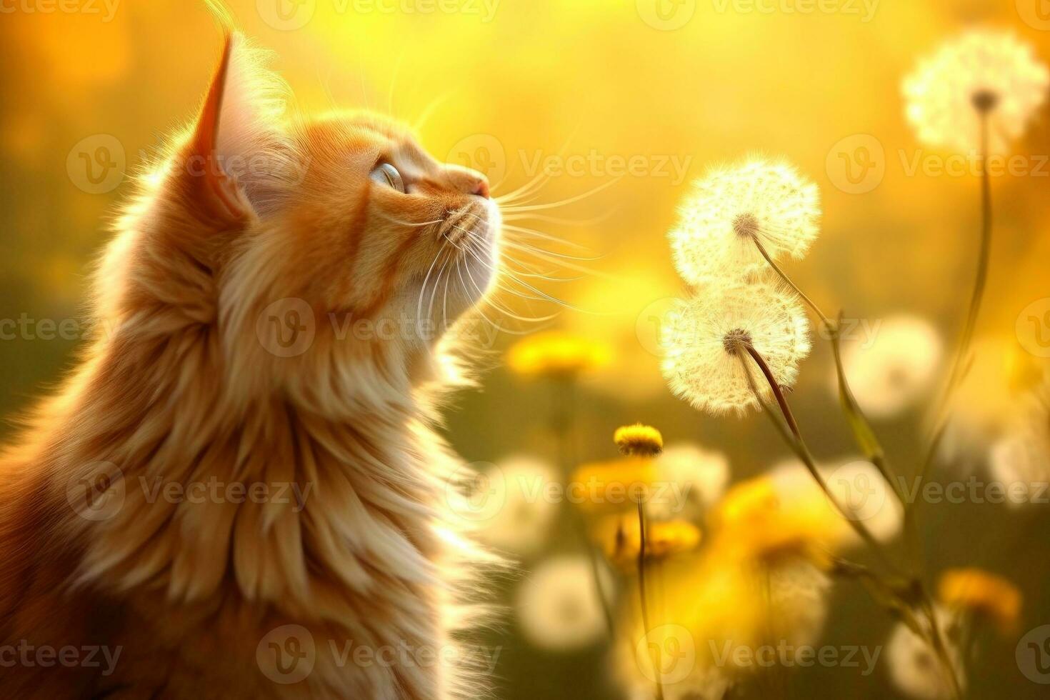 Close-up of cute cat gazing at something with beautiful bokeh background, Generative AI photo