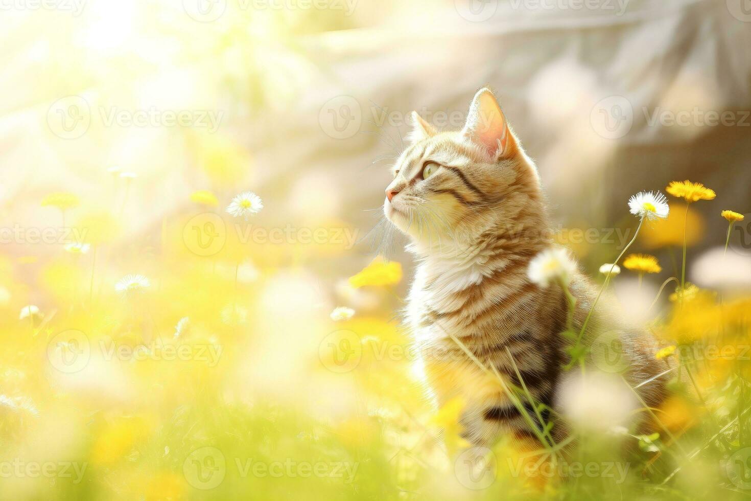 Close-up of cute cat gazing at something with beautiful bokeh background, Generative AI photo