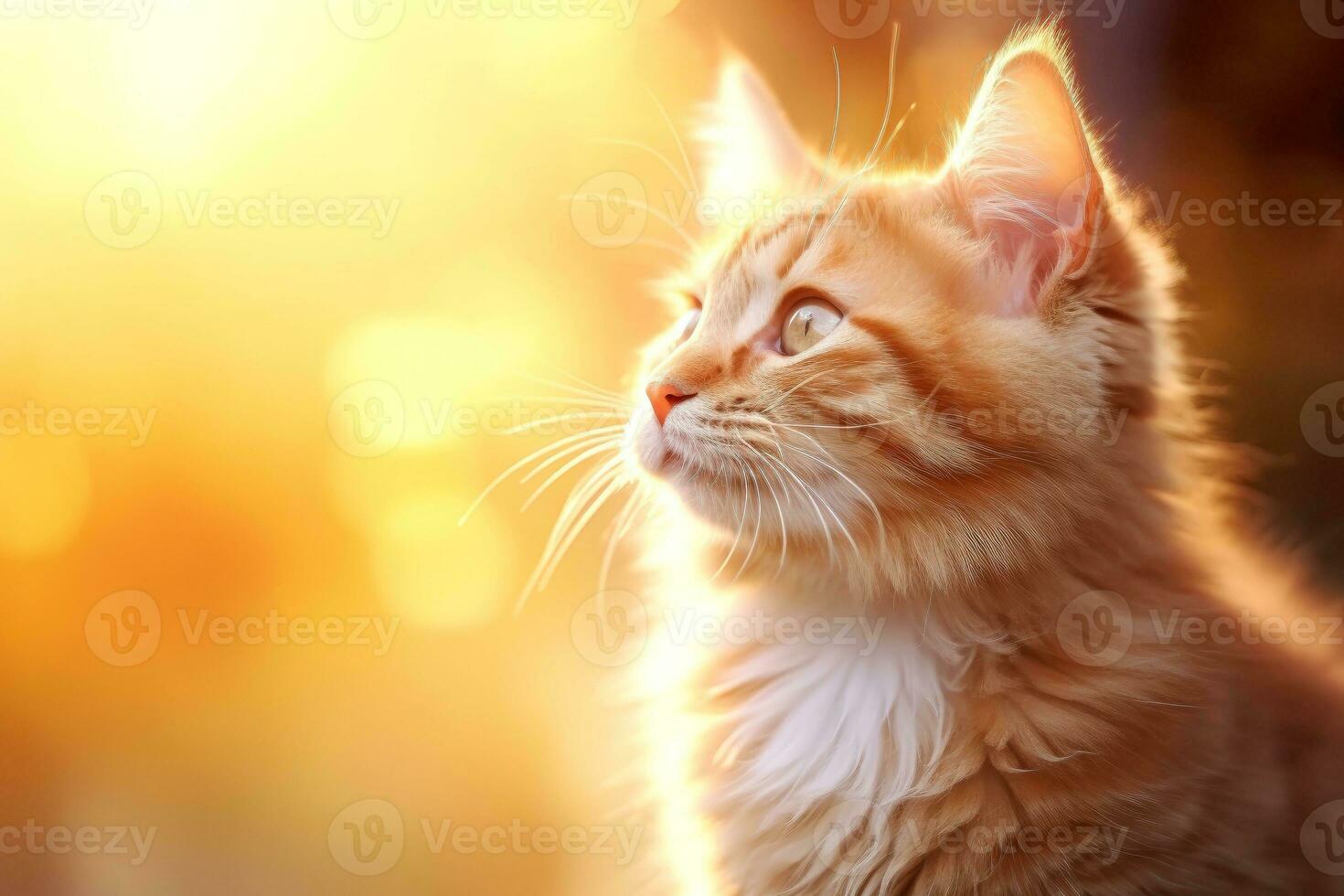 Close-up of cute cat gazing at something with beautiful bokeh background, Generative AI photo