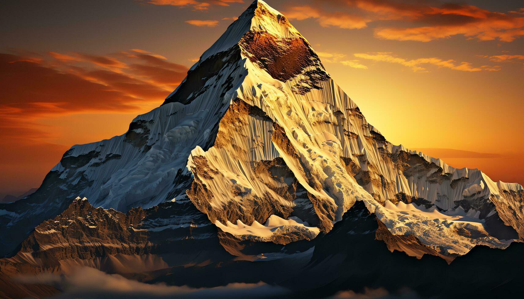 a mountain with clouds and fire in the sky ai generated photo