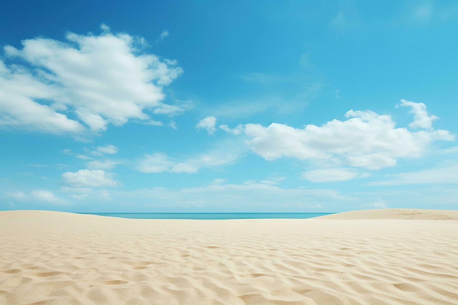 White sand and blue sky. Vacation, travel, beach holiday concept. Generated by artificial intelligence photo