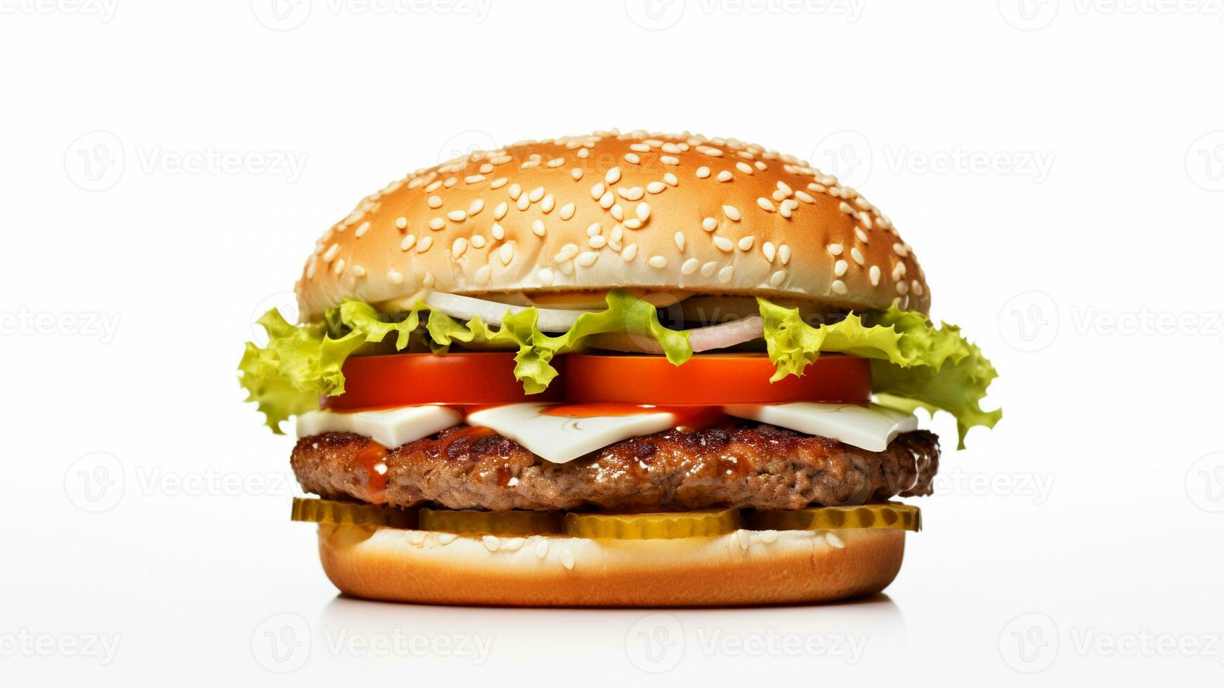 hamburguesa aislado en blanco antecedentes. rápido comida menú. generativo ai foto