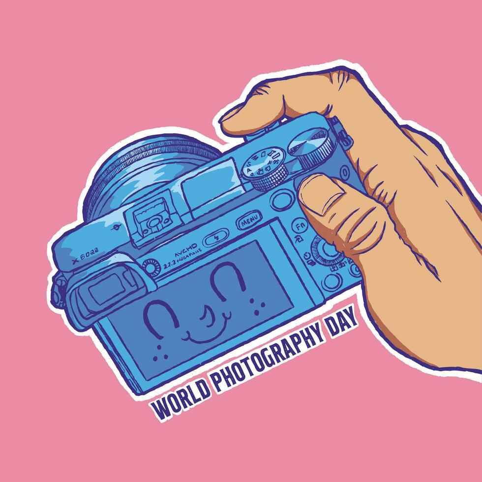 vector hand holding a mirrorless camera