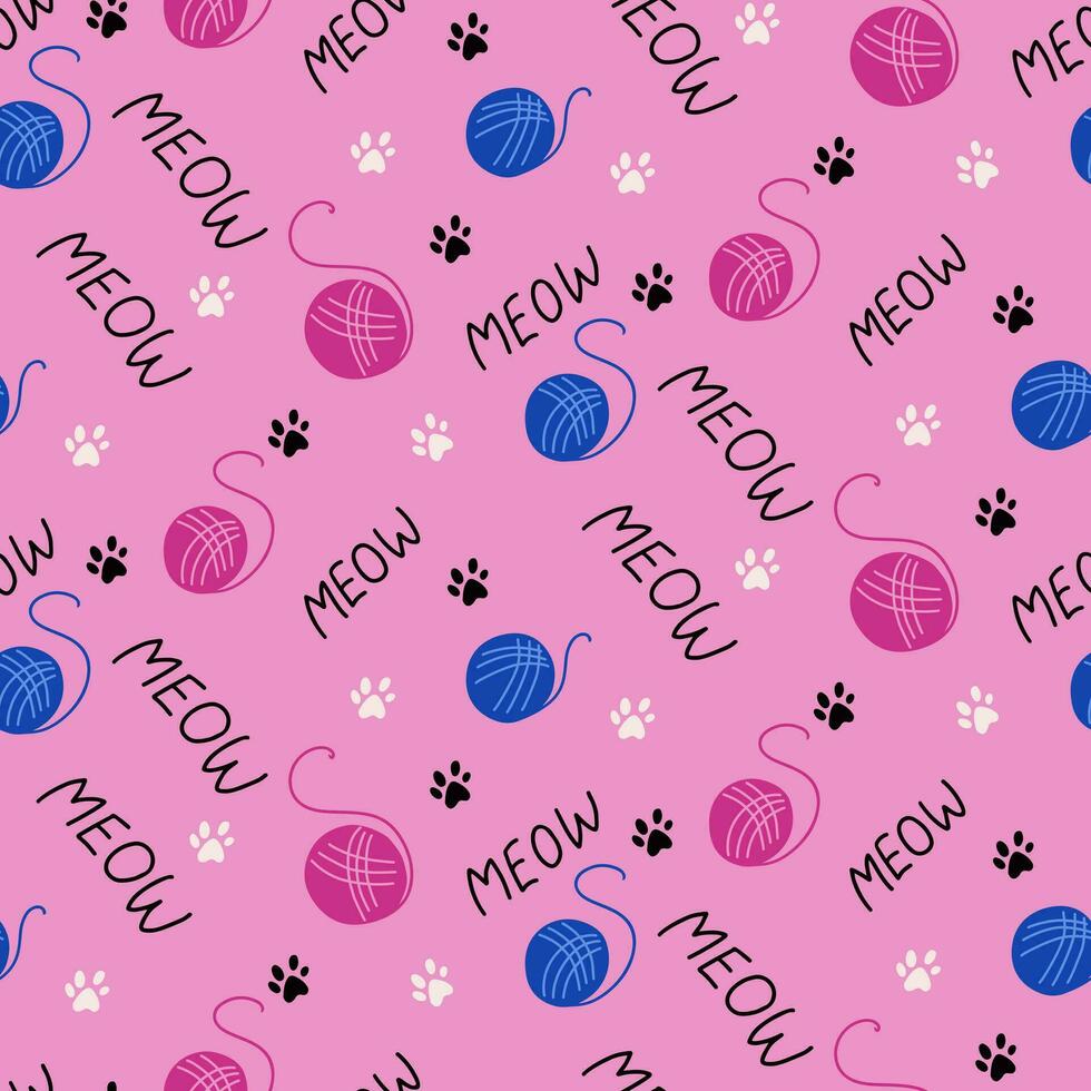 Modern bold childish kitten seamless pattern. Vector hand drawn elements related to cats. Modern bold pattern design for textile, wrapping, decoration