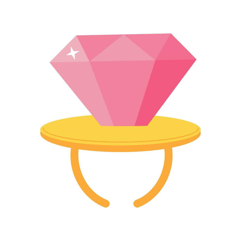 Diamond candy ring from 90s. Sweet strawberry toy accessory. Flat cartoon vector illustration isolated on a white background.