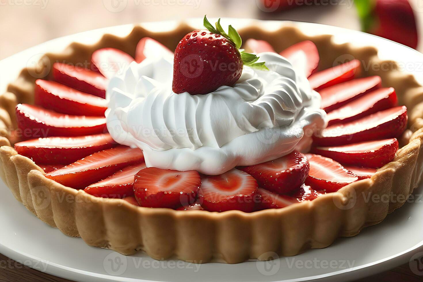 Strawberry tart with whipped cream by AI Generative photo