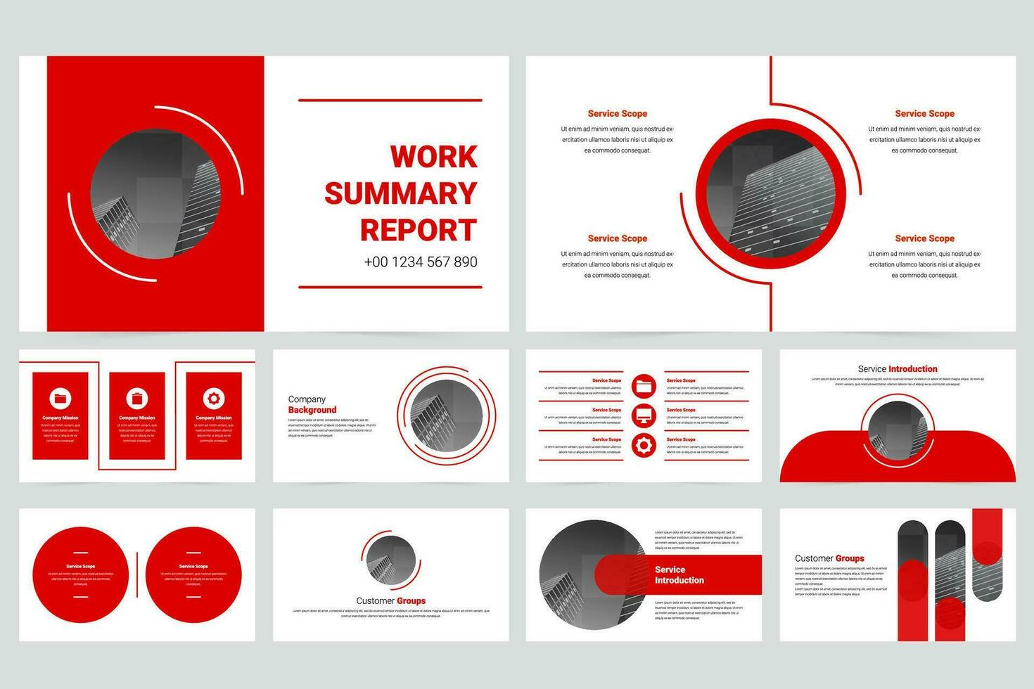 Red modern business work report slide presentation template vector