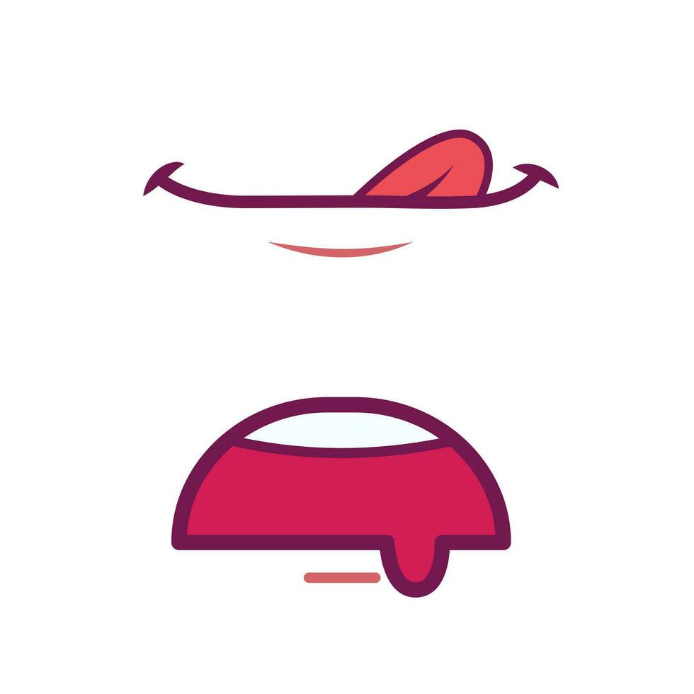 Cartoon vector icon outline mouth set with licking upwards and drooling hungry expression isolated on square white background. Simple flat cartoon art styled drawing.