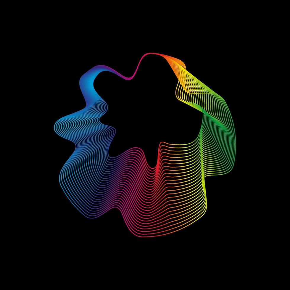 Sound wave, equalizer rainbow color gradient. Modern future technology. Vector geometric abstract element isolated on black background