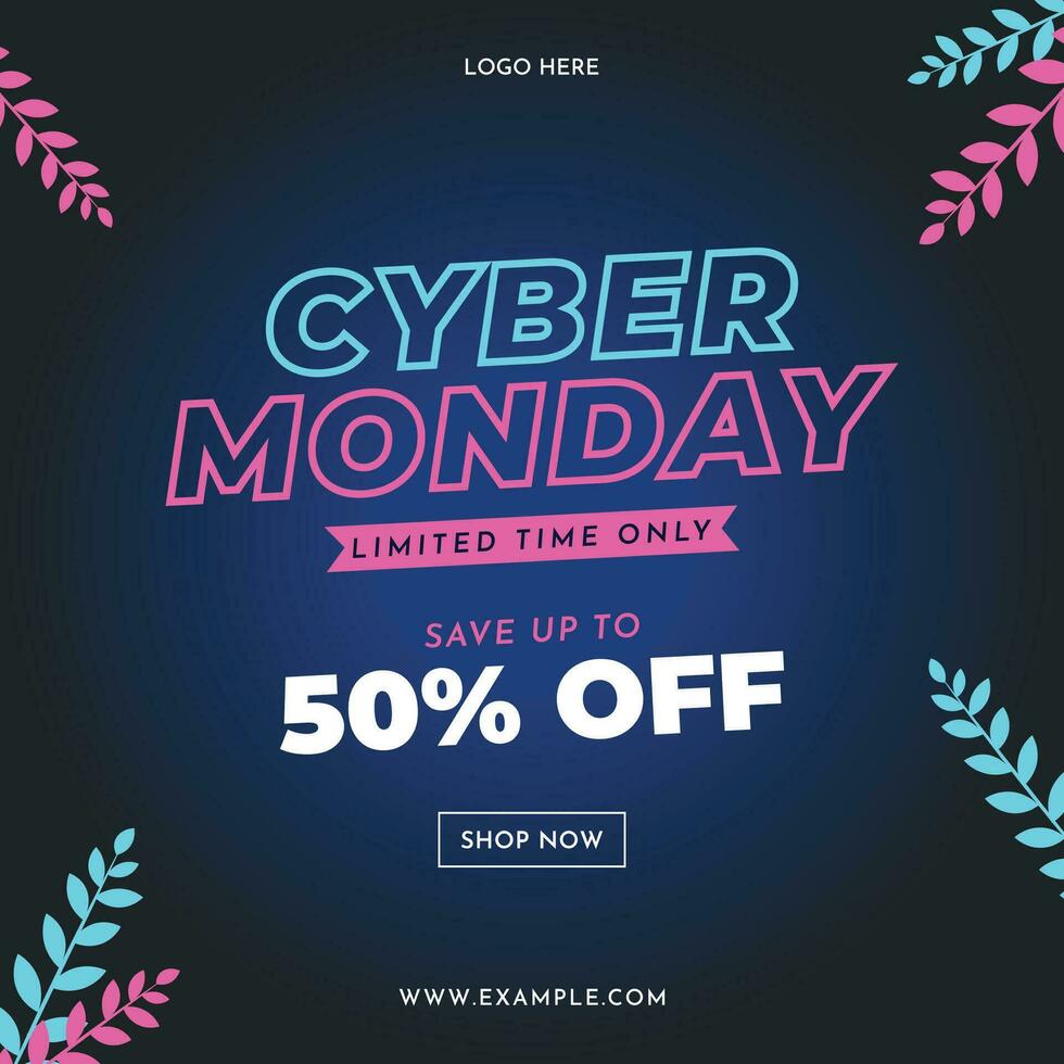 cyber monday banner flyer shopping sale social media ads template layout vector neon design